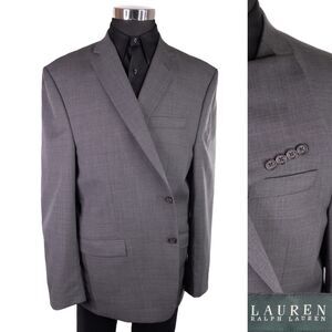 Ralph Ralph Lauren Mens Gray Solid Wool Two Button Sport Coat Blazer Sz 48L